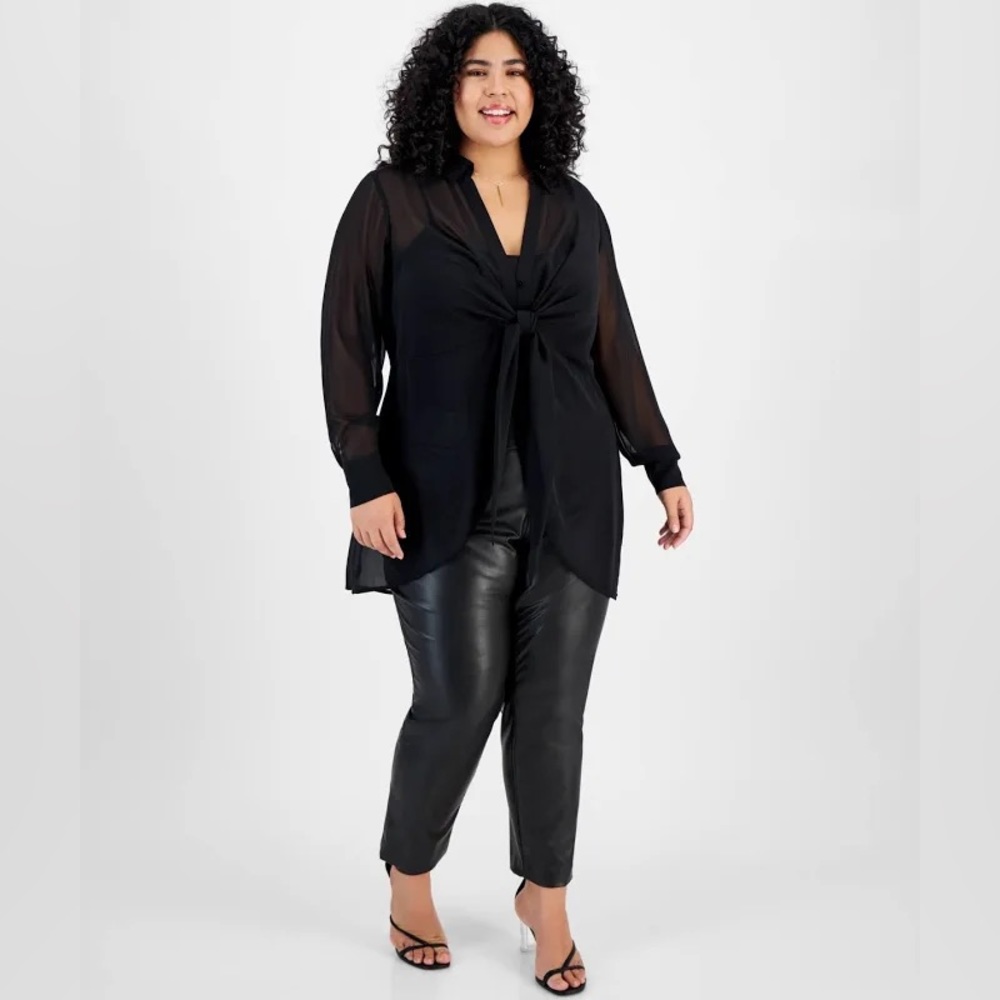 Sheer Tie Front Blouse (not plus size)